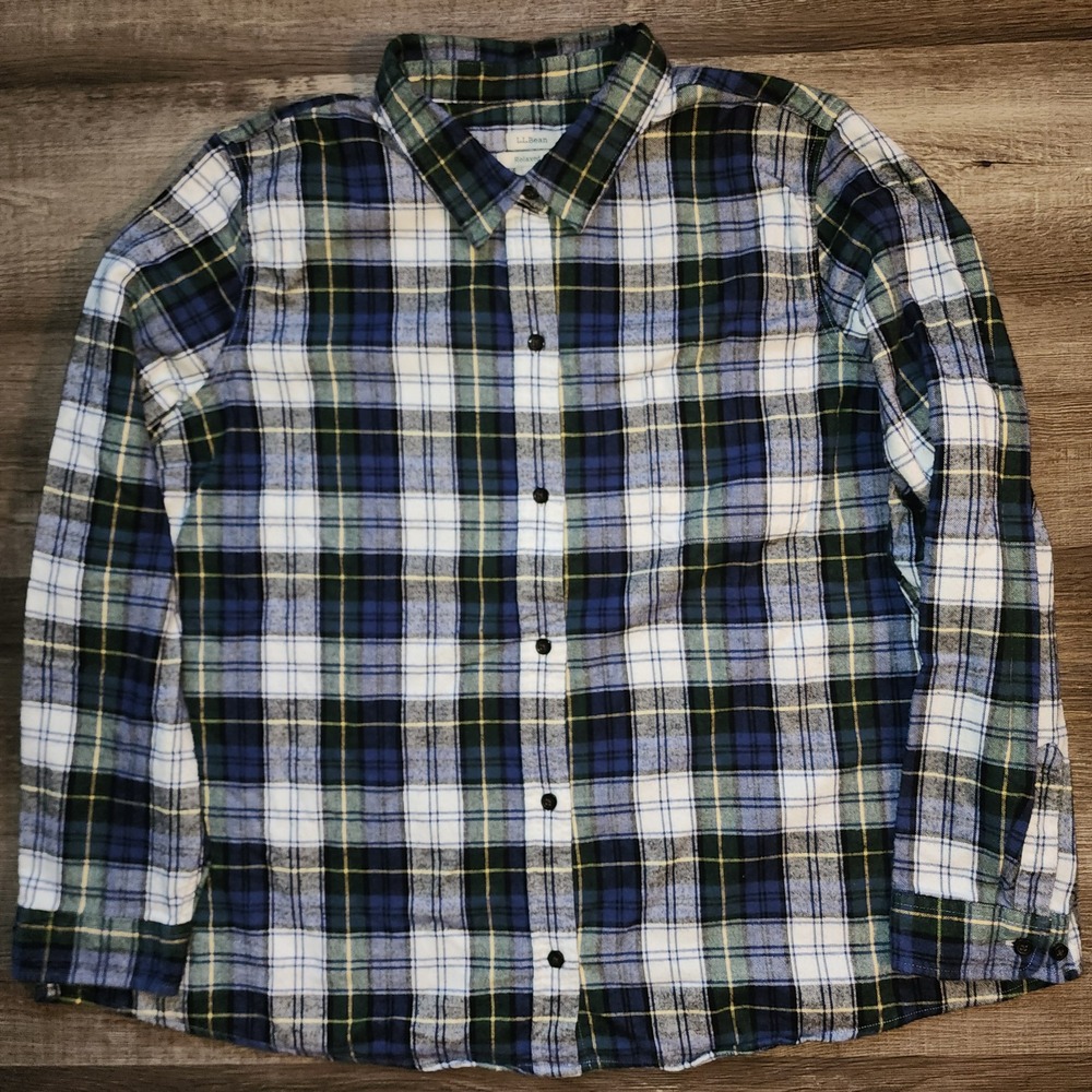 LL Bean Womens Relaxed Fit Plaid Long Sleeve Flannel Cotton Shirt 3X 278975